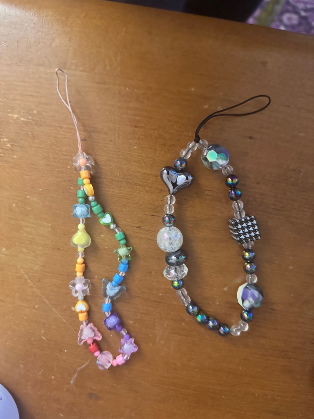 Beaded Heart Phone Charms - Iridescent Black & Multicolor